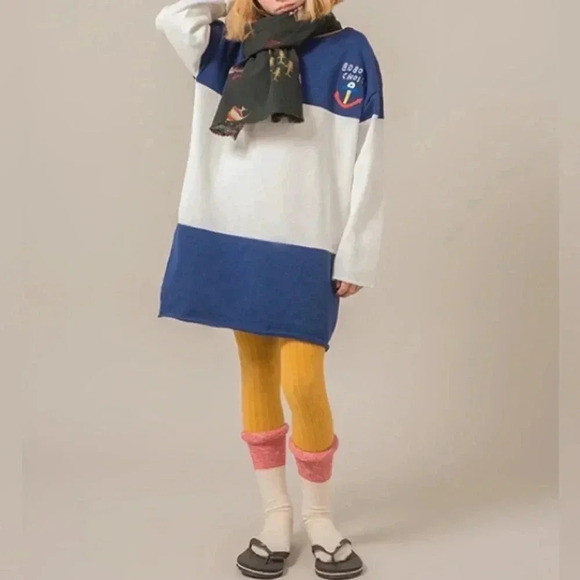 Bobo Choses Nautical Anchor Bi Color Striped Colorblock Knitted Sweater Dress - Picture 2 of 10